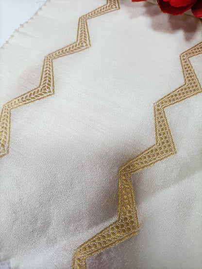 Dyeable Handloom Banarasi Pure Chiniya Silk Zig Zag Design Fabric ( 2.5 Mtr ) - Luxurion World