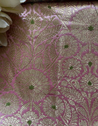 Exquisite Pink Banarasi Handloom Brocade Silk Fabric ( 2.5 Mtr ) - Luxurion World