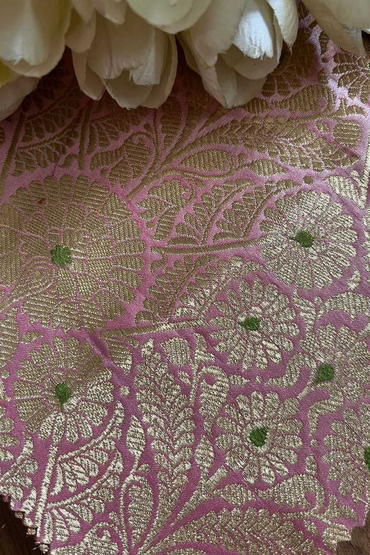 Exquisite Pink Banarasi Handloom Brocade Silk Fabric ( 2.5 Mtr )