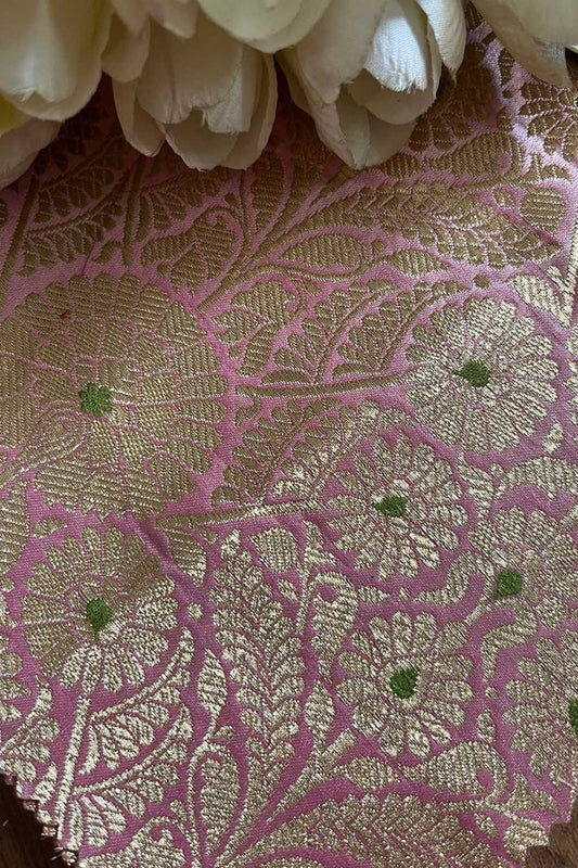 Exquisite Pink Banarasi Handloom Brocade Silk Fabric ( 2.5 Mtr ) - Luxurion World