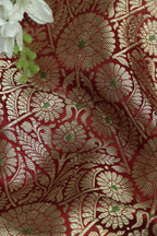 Maroon Banarasi Handloom Brocade Silk Fabric - Luxurious Elegance ( 1 Mtr ) - Luxurion World