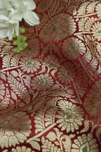 Maroon Banarasi Handloom Brocade Silk Fabric - Luxurious Elegance ( 1 Mtr ) - Luxurion World