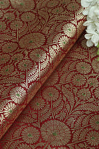 Maroon Banarasi Handloom Brocade Silk Fabric - Luxurious Elegance ( 1 Mtr ) - Luxurion World