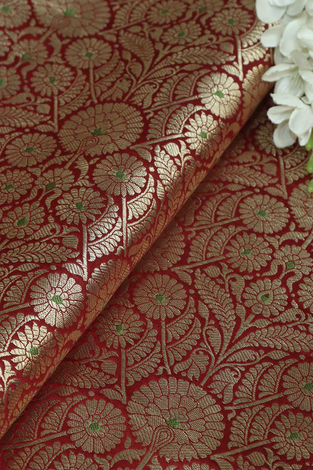 Maroon Banarasi Handloom Brocade Silk Fabric - Luxurious Elegance ( 1 Mtr ) - Luxurion World