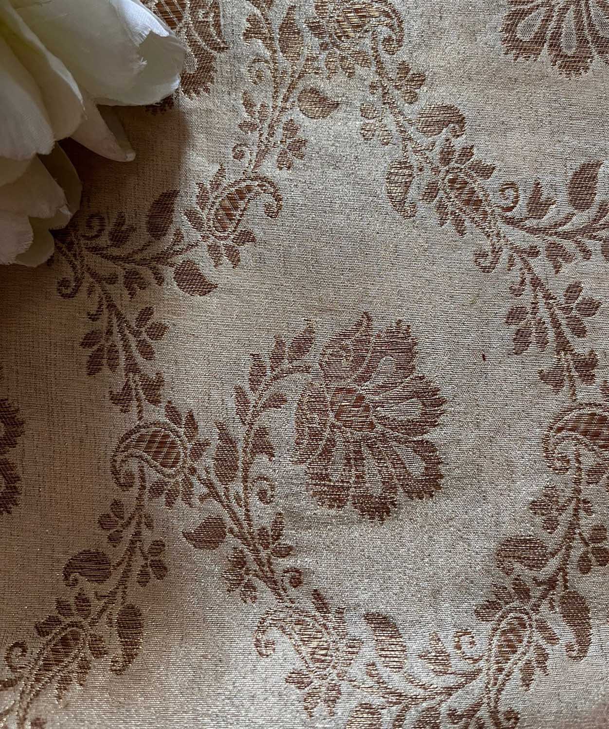 Exquisite Golden Banarasi Tissue Brocade Silk Fabric ( 2.5 Mtr ) - Luxurion World