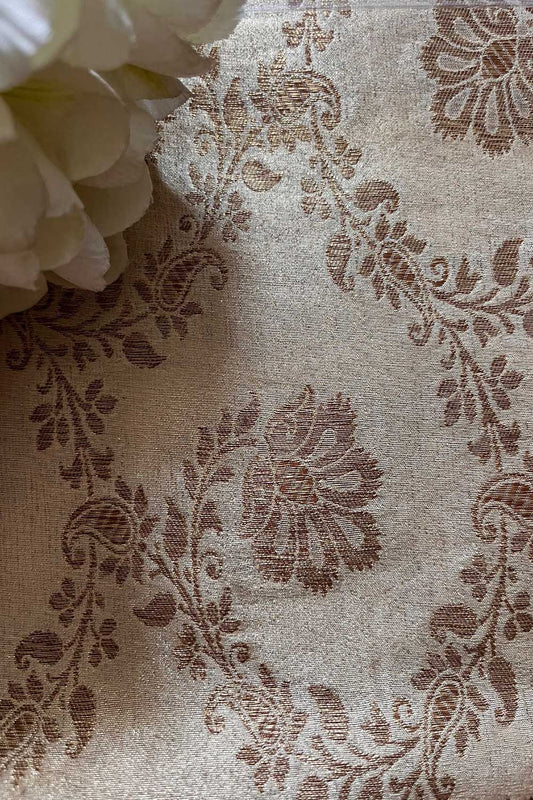 Exquisite Golden Banarasi Tissue Brocade Silk Fabric ( 2.5 Mtr ) - Luxurion World