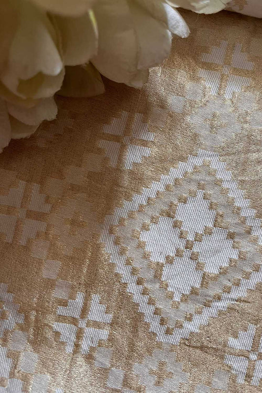 Exquisite Golden Banarasi Tissue Brocade Silk Fabric ( 2.5 Mtr )