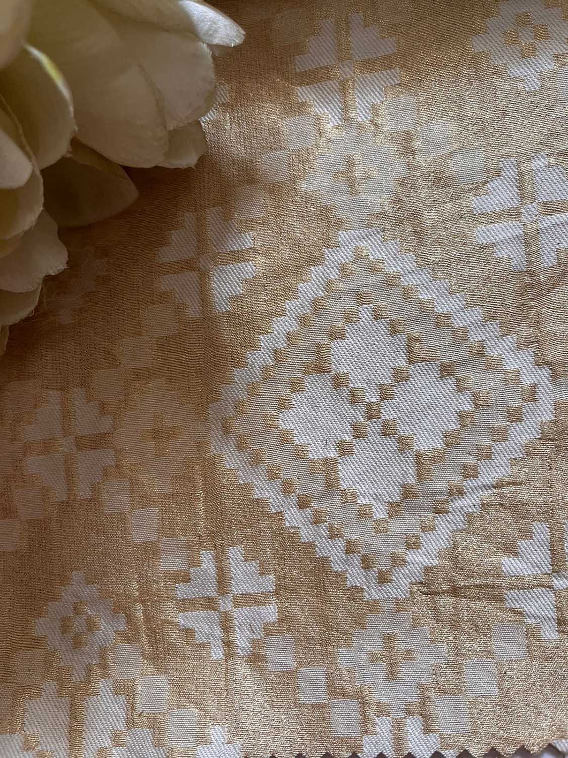 Exquisite Golden Banarasi Tissue Brocade Silk Fabric ( 2.5 Mtr ) - Luxurion World
