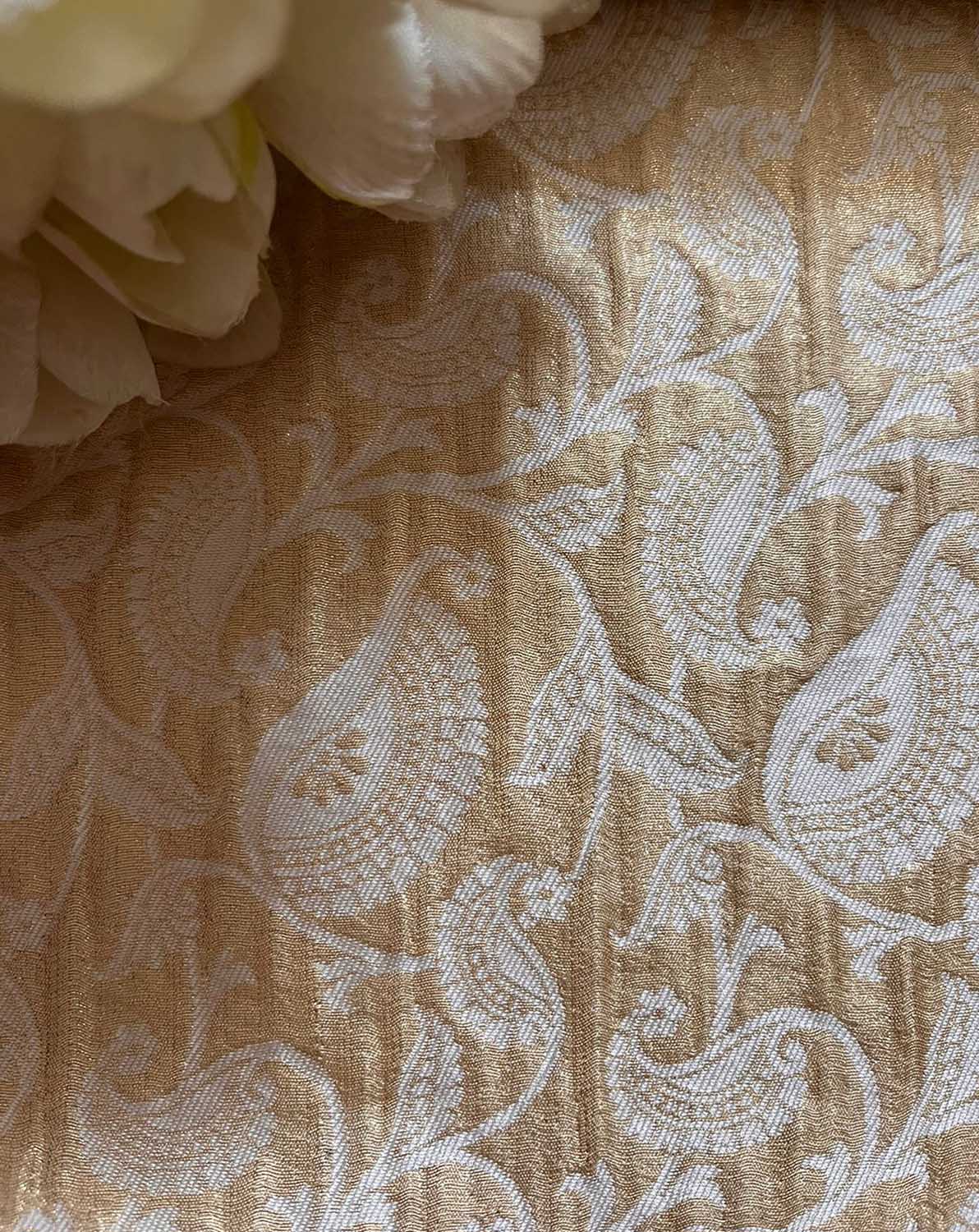 Golden Banarasi Handloom Tissue Brocade Silk Fabric ( 2.5 Mtr ) - Luxurion World