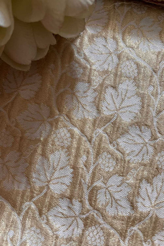 Exquisite Golden Banarasi Tissue Brocade Silk Fabric ( 2.5 Mtr )