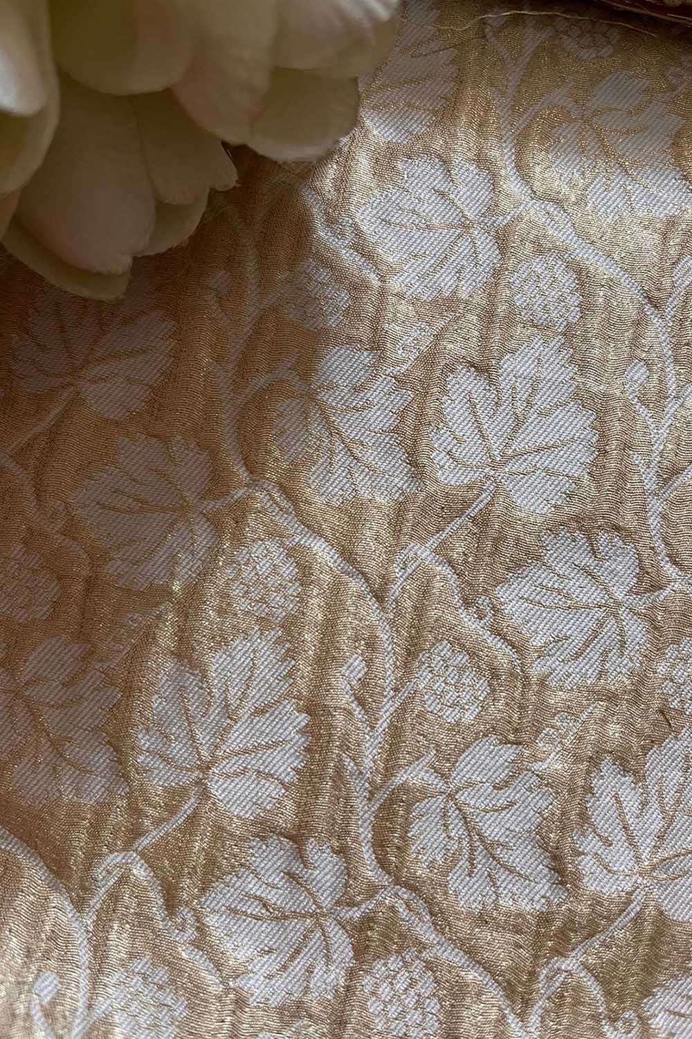 Exquisite Golden Banarasi Tissue Brocade Silk Fabric ( 2.5 Mtr ) - Luxurion World