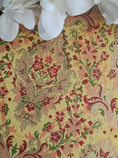 Yellow Banarasi Handloom Kimkhwab Silk Fabric - Luxurion World
