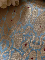 Exquisite Blue Banarasi Handloom Kimkhwab Silk Fabric ( 2.5 Mtr ) - Luxurion World
