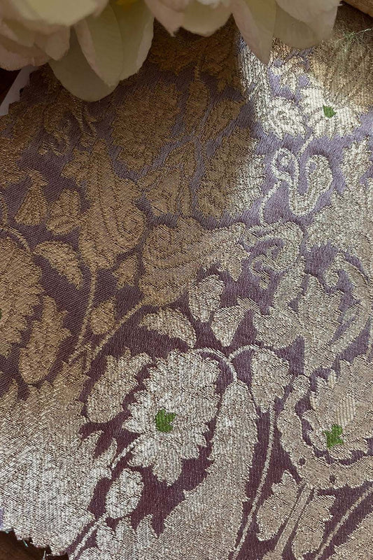 Exquisite Purple Banarasi Silk Fabric - Handloom Kimkhwab ( 2.5 Mtr ) - Luxurion World