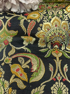Elegant Black Handloom Banarasi Kimkhwab Silk Meenakari Flower Design Fabric ( 2.5 Mtr ) - Luxurion World