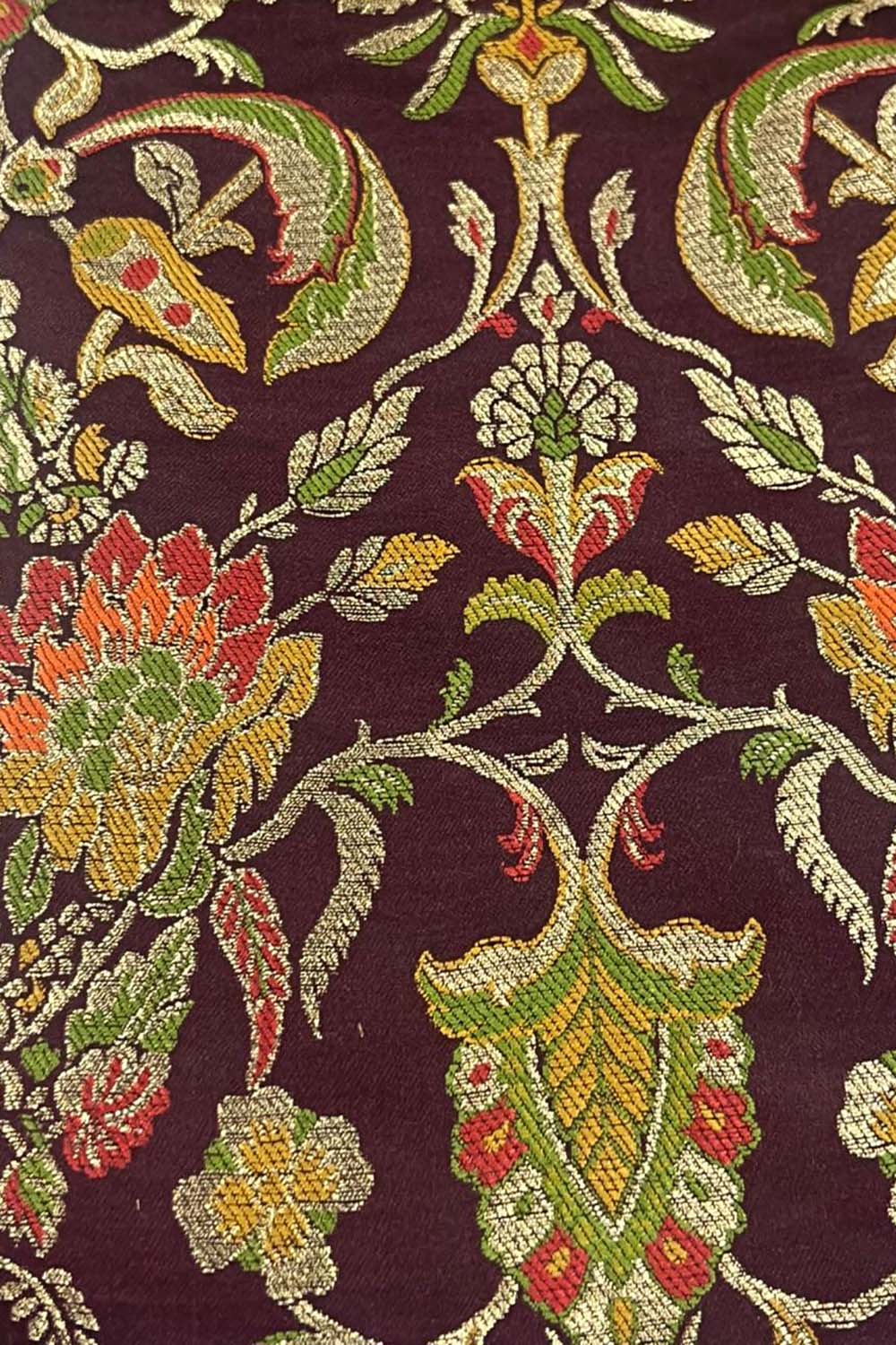 Maroon Handloom Banarasi Kimkhwab Silk Meenakari Flower Design Fabric ( 2.5 Mtr ) - Luxurion World