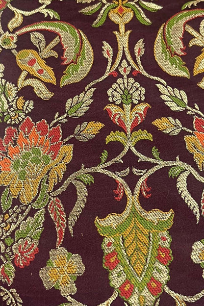 Maroon Handloom Banarasi Kimkhwab Silk Meenakari Flower Design Fabric ( 2.5 Mtr ) - Luxurion World
