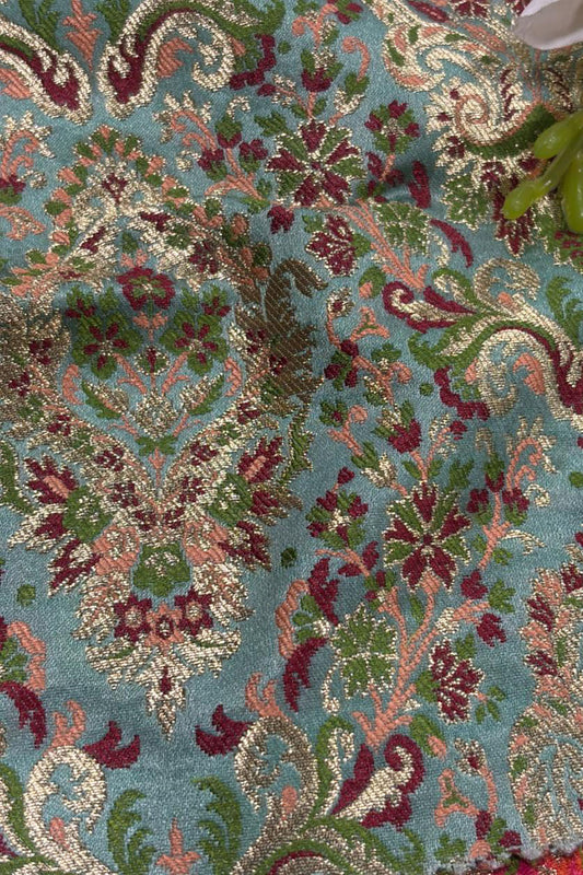 Blue Handloom Banarasi Kimkhwab Silk Meenakari Flower Design Fabric ( 2.5 Mtr ) - Luxurion World