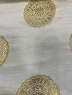Elegant White Banarasi Brocade Satin Silk Fabric ( 2.5 Mtr ) - Luxurion World