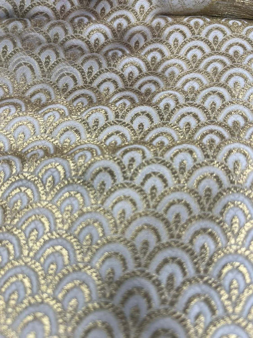 Elegant White Banarasi Brocade Satin Silk Fabric ( 2.5 Mtr ) - Luxurion World
