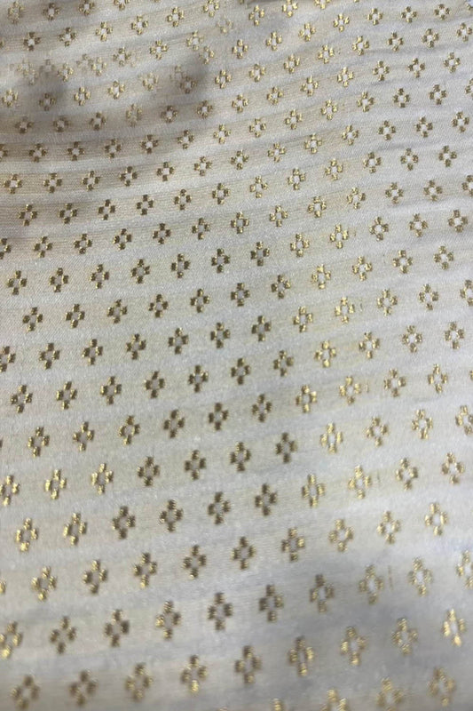 Elegant White Banarasi Brocade Satin Silk Fabric ( 2.5 Mtr ) - Luxurion World