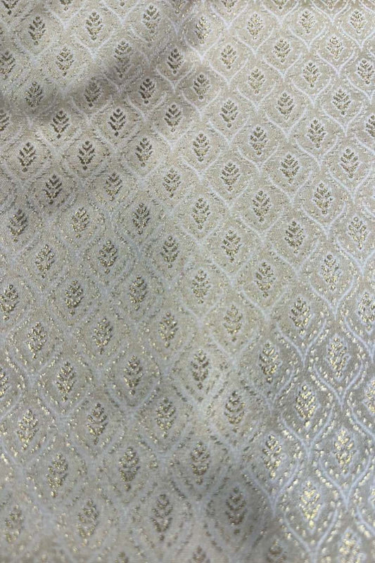 Elegant White Banarasi Brocade Satin Silk Fabric ( 2.5 Mtr ) - Luxurion World