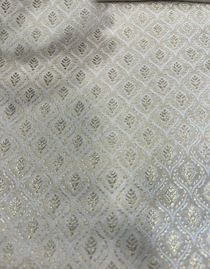 Elegant White Banarasi Brocade Satin Silk Fabric ( 2.5 Mtr ) - Luxurion World