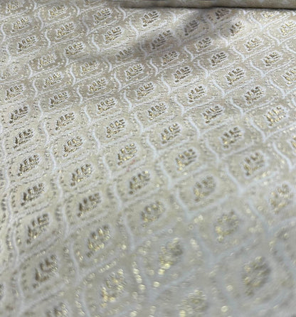 Elegant White Banarasi Brocade Satin Silk Fabric ( 2.5 Mtr ) - Luxurion World