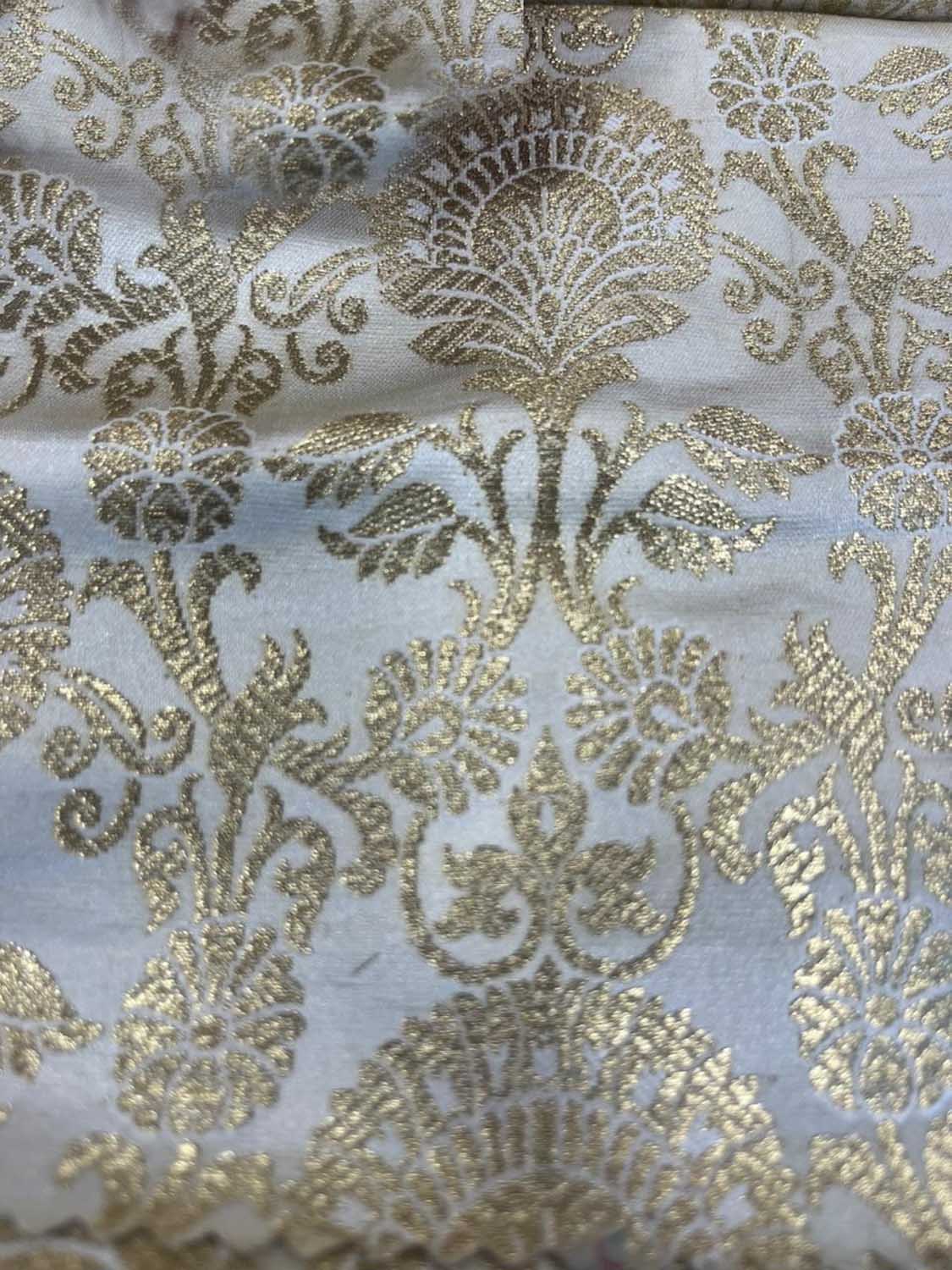 Elegant White Banarasi Brocade Satin Silk Fabric ( 2.5 Mtr ) - Luxurion World