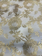 Elegant White Banarasi Brocade Satin Silk Fabric ( 2.5 Mtr ) - Luxurion World