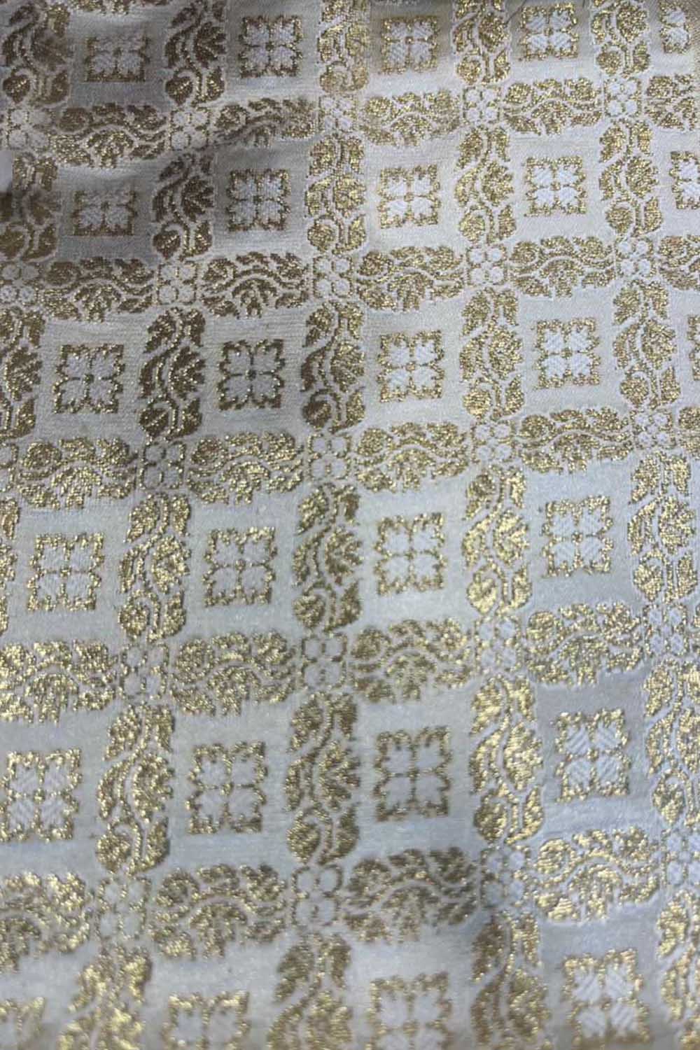 Elegant White Banarasi Brocade Satin Silk Fabric ( 2.5 Mtr ) - Luxurion World