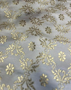 Elegant White Banarasi Brocade Satin Silk Fabric ( 2.5 Mtr ) - Luxurion World