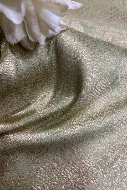 Green Banarasi Pure Katan Silk Brocade Fabric ( 2.5 Mtr ) - Luxurion World