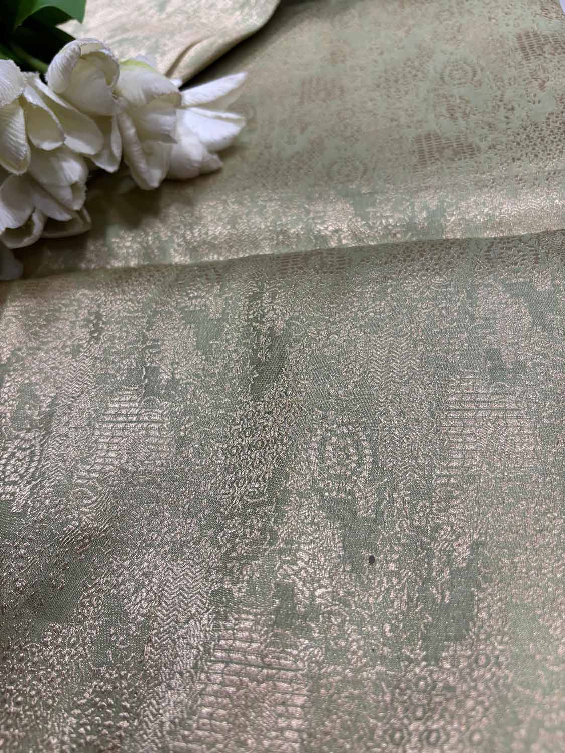 Green Banarasi Pure Katan Silk Brocade Fabric ( 2.5 Mtr ) - Luxurion World