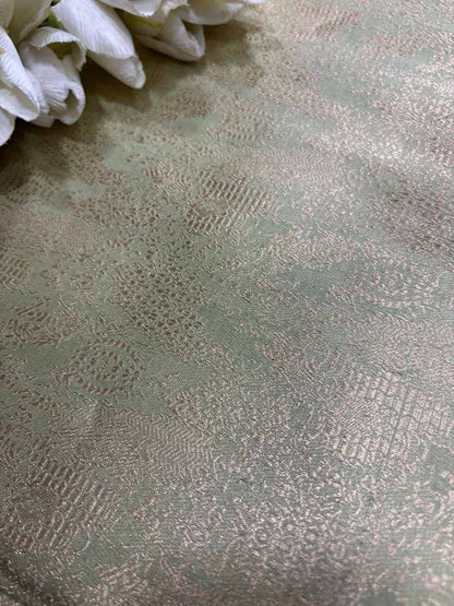 Green Banarasi Pure Katan Silk Brocade Fabric ( 2.5 Mtr ) - Luxurion World