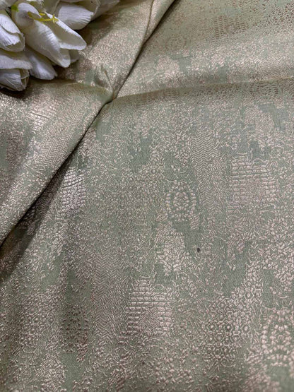 Green Banarasi Pure Katan Silk Brocade Fabric ( 2.5 Mtr ) - Luxurion World