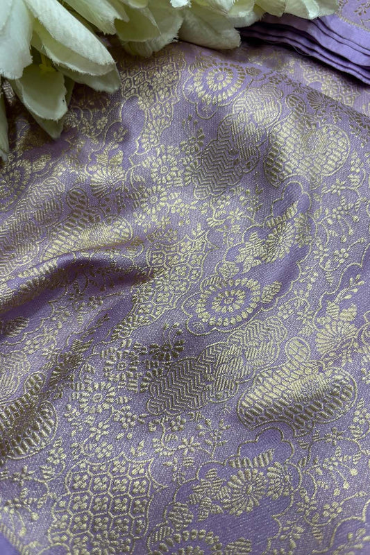 Exquisite Purple Banarasi Pure Katan Silk Brocade Fabric ( 2.5 Mtr ) - Luxurion World