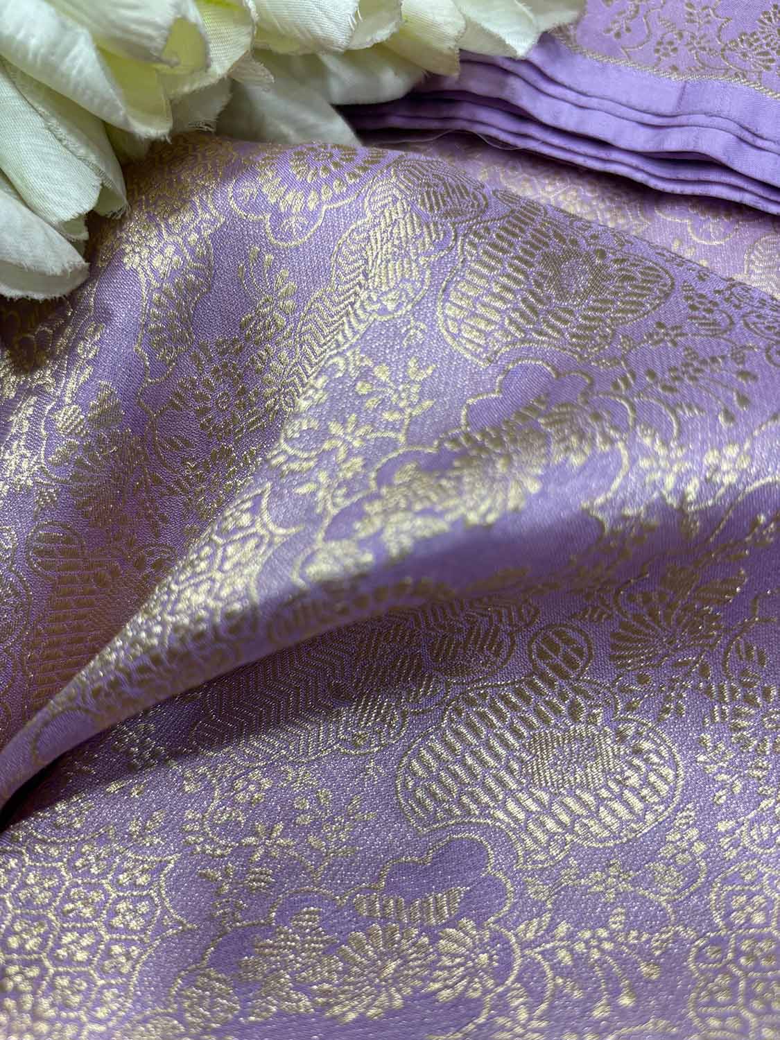 Exquisite Purple Banarasi Pure Katan Silk Brocade Fabric ( 2.5 Mtr ) - Luxurion World