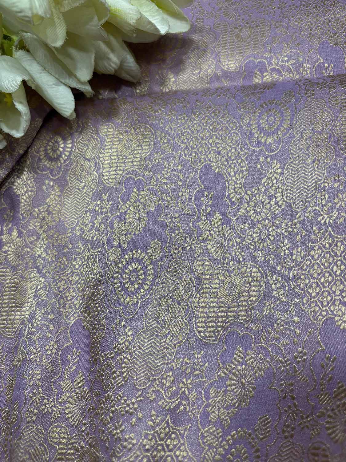 Exquisite Purple Banarasi Pure Katan Silk Brocade Fabric ( 2.5 Mtr ) - Luxurion World