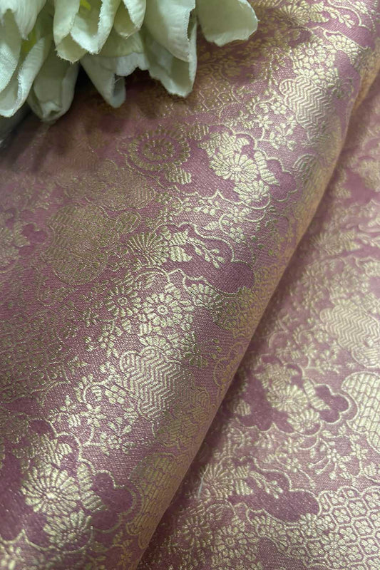Exquisite Pink Banarasi Pure Katan Silk Brocade Fabric ( 2.5 Mtr ) - Luxurion World