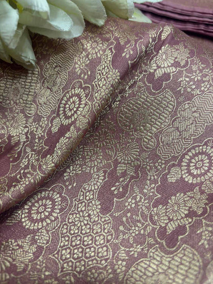 Exquisite Pink Banarasi Pure Katan Silk Brocade Fabric ( 2.5 Mtr ) - Luxurion World