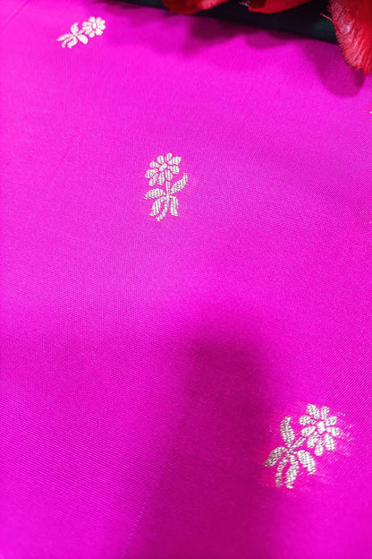 Pink Handloom Banarasi Silk Flower Design Fabric ( 2.5 Mtr ) - Luxurion World