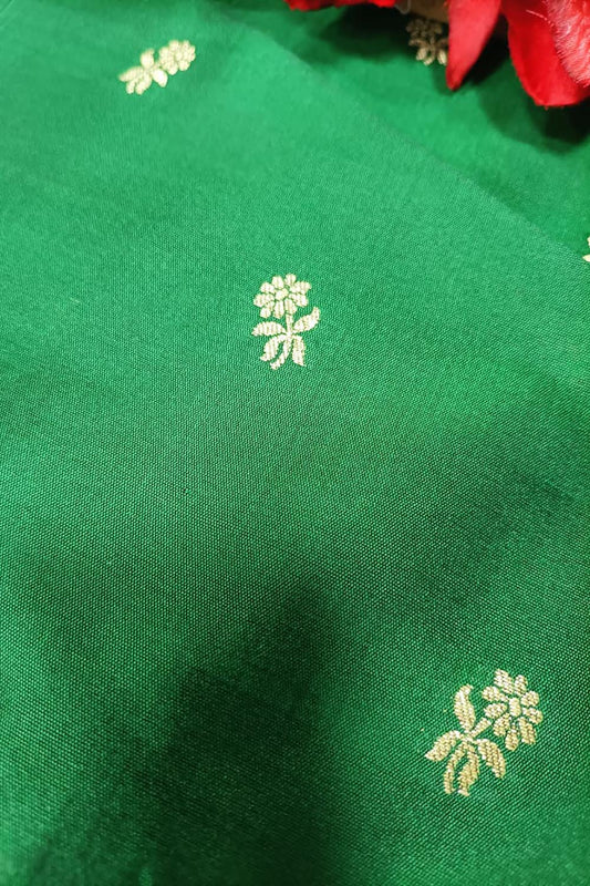 Green Handloom Banarasi Silk Flower Design Fabric ( 2.5 Mtr ) - Luxurion World