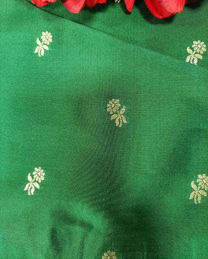 Green Handloom Banarasi Silk Flower Design Fabric ( 2.5 Mtr ) - Luxurion World