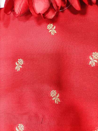 Red Handloom Banarasi Silk Flower Design Fabric ( 2.5 Mtr ) - Luxurion World