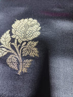 Grey Handloom Banarasi Silk Flower Design Fabric ( 2.5 Mtr ) - Luxurion World