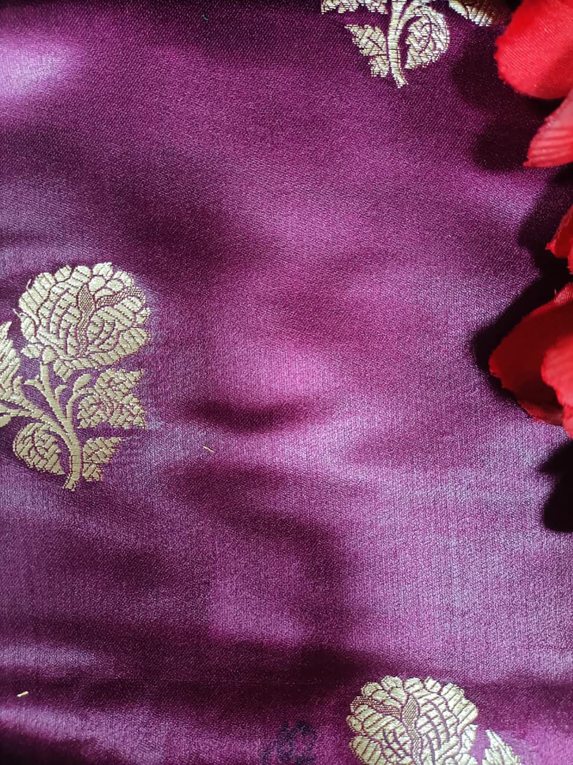 Exquisite Purple Handloom Banarasi Silk Flower Design Fabric ( 2.5 Mtr ) - Luxurion World