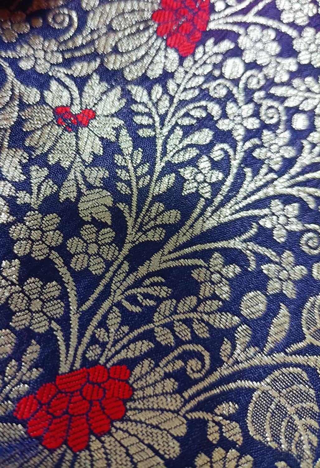 Blue Handloom Banarasi Silk Flower Design Meenakari Fabric ( 2.5 Mtr ) - Luxurion World