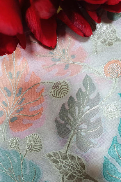 Multicolor Handloom Banarasi Silk Flower Design Meenakari Fabric ( 2.5 Mtr ) - Luxurion World