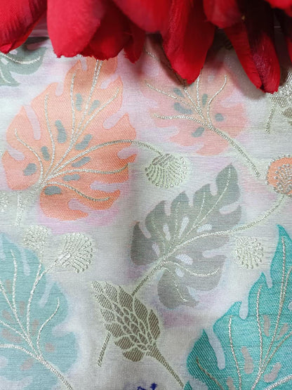 Multicolor Handloom Banarasi Silk Flower Design Meenakari Fabric ( 2.5 Mtr ) - Luxurion World